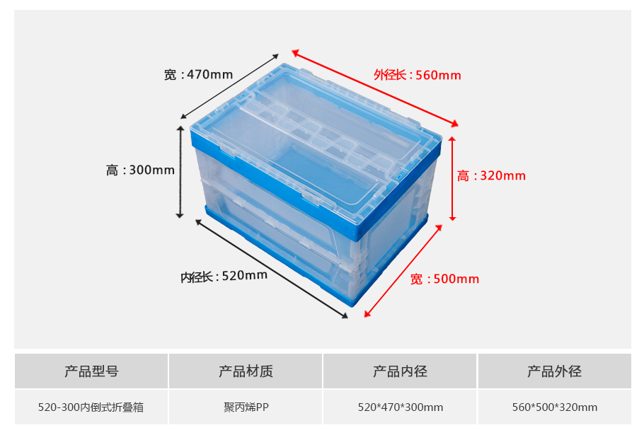 名贯彩票520-300塑料内倒式折叠周转箱透明款