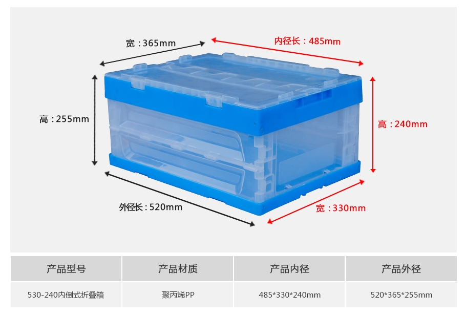 名贯彩票530-240塑料内倒式折叠周转箱